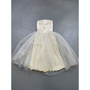 Vintage 1950 Strapless Ivory Satin Tulle Party Dress‎